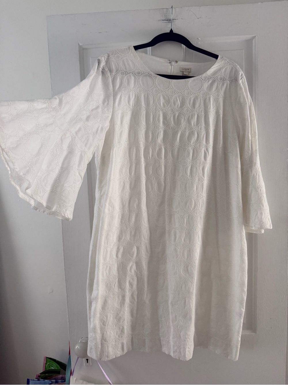 J Crew White Eyelet Bell Sleeve Dress